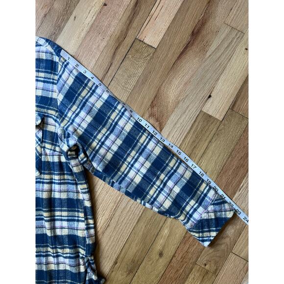 Sanctuary Womens Cozy Blue Plaid Flannel Boyfriend Button Up Shirt Plus Sz 1X - Picture 13 of 14